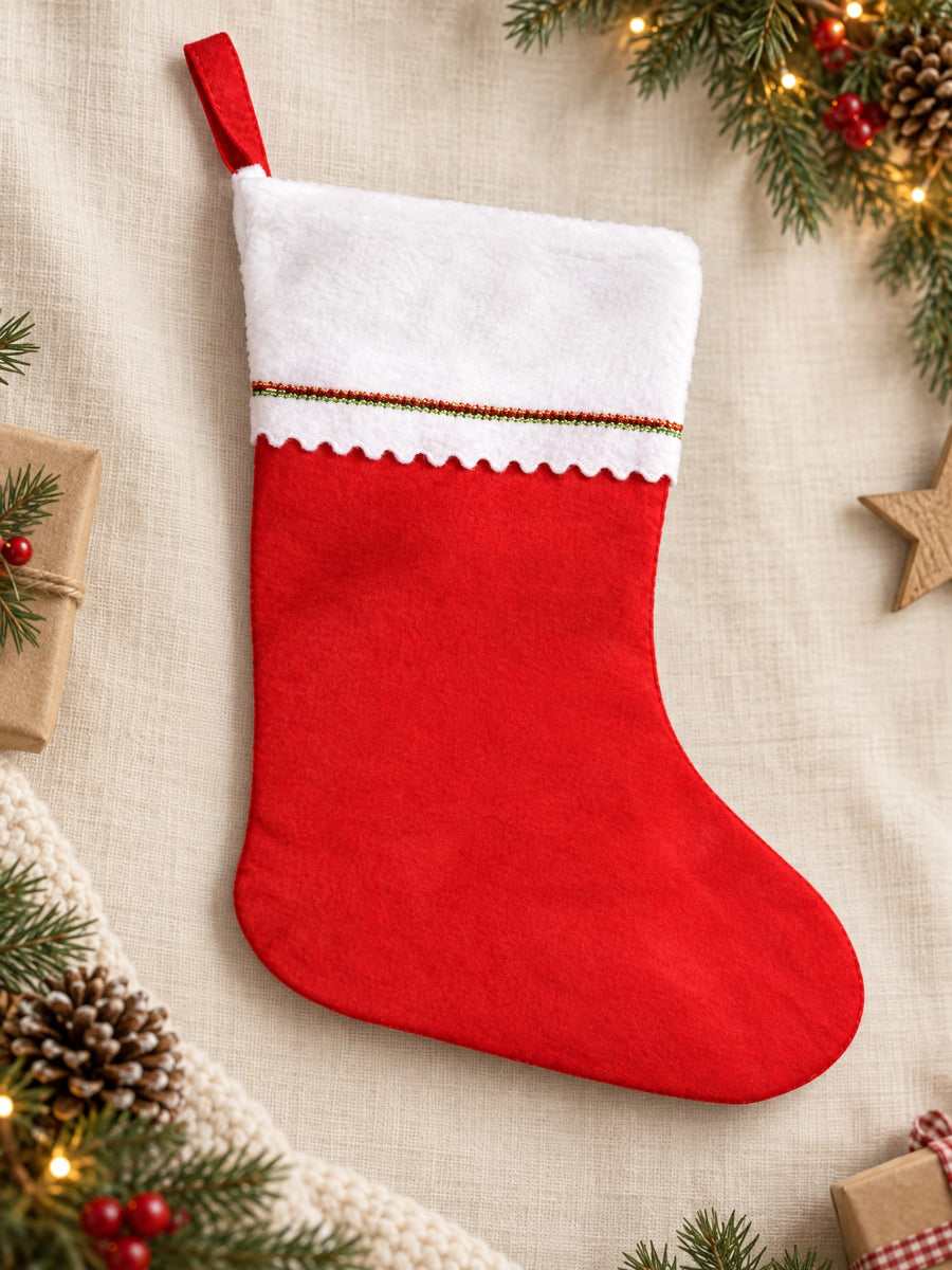 Visuel d’illustration – chaussette de Noël rouge en feutre vierge