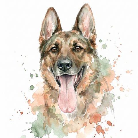 Portrait aquarelle d’un berger allemand